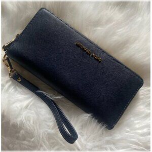 Michael Kors Large Leather Navy Blue & Gold Color‎ Wallet Clutch